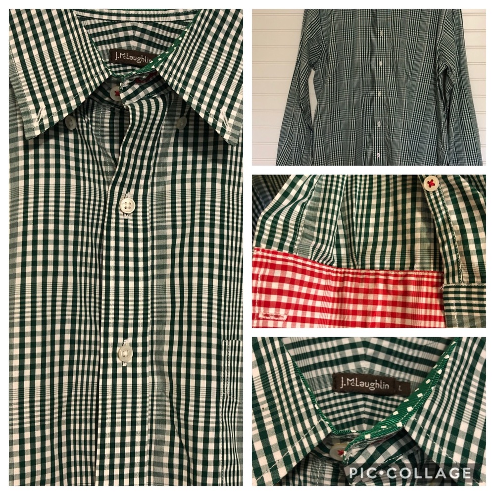 J. McLaughlin green checked men’s button down